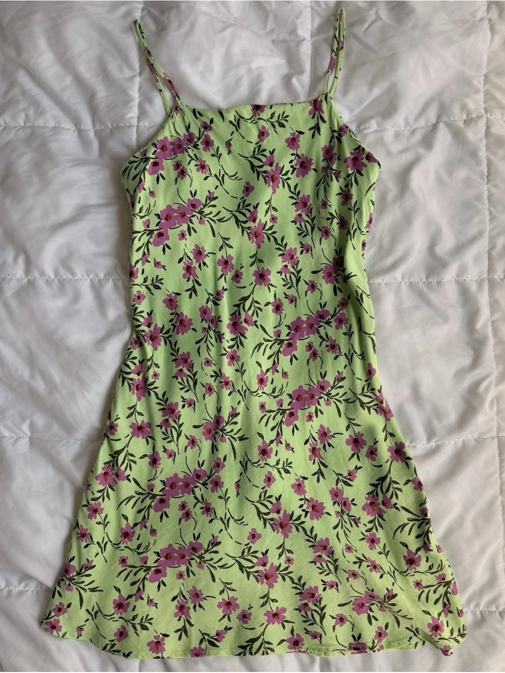 Zara Light Green Slip Dress with Pink Floral Print